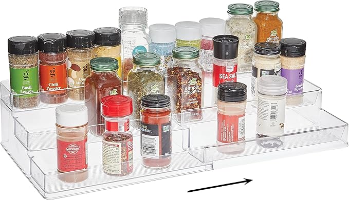SIMPLEMADE 3-Tier Spice Rack Organizer - Versatile Storage Shelf for Kitchen, Bathroom, Bedroom & Office, Set of 1, Expandable Clear