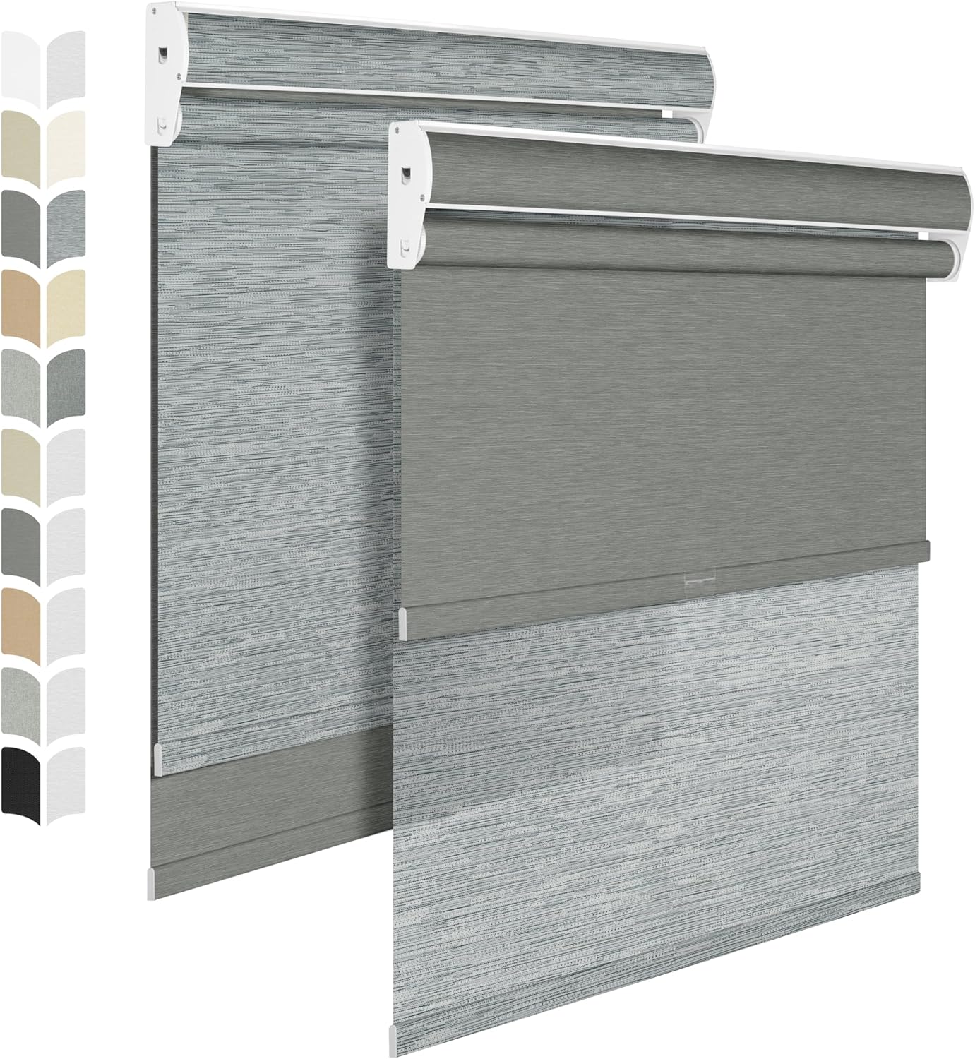 BERISSA Cordless Dual Roller Shades with Cassette Valance, Double Window Shades Blackout and Light Filtering, Day and Night for Home Office Door. Striped Jacquard Grey. 78 W x 86" H