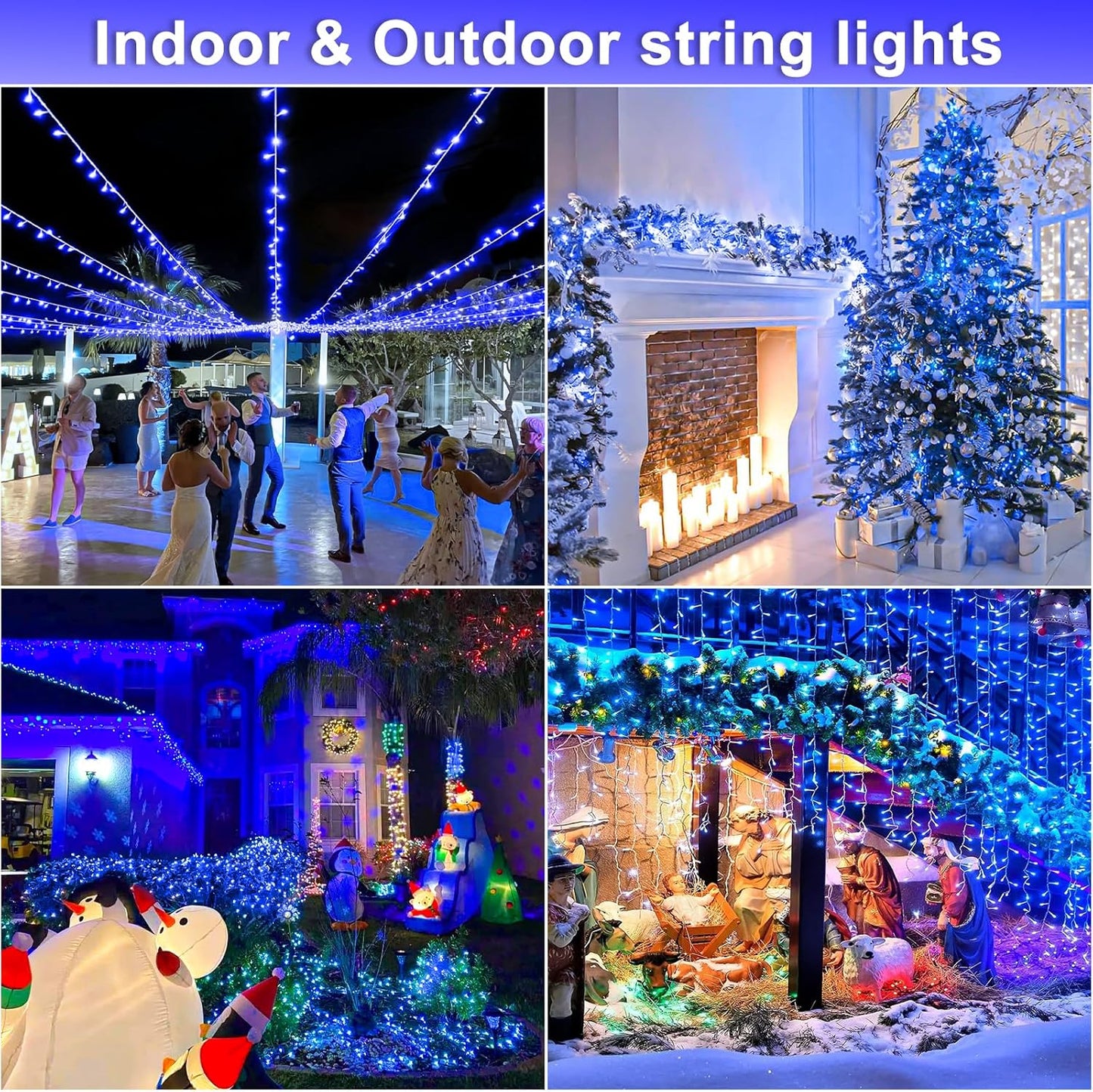 132FT 400 LED Blue String Lights Indoor, 8 Modes Clear Wire Blue Christmas Lights Outdoor Indoor, Plug in Waterproof Fairy String Lights for Christmas Bedroom Tree Decorations