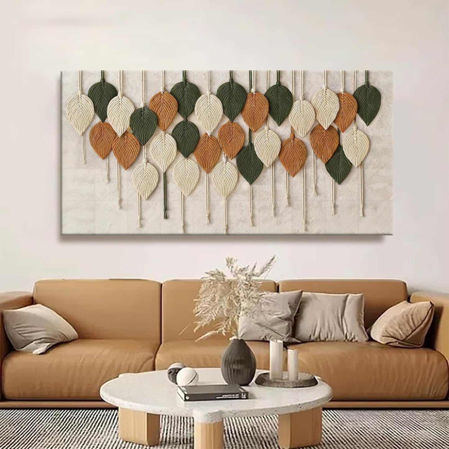 Tsomzxng Large Boho Wall Art For Living Room Modern Wall Art Print Paintings Multicolor Leaves Feather Canvas Wall Art Decor Picture For Bedroom Apartment Kitchen Home Wall Decor 29" W X 58" L