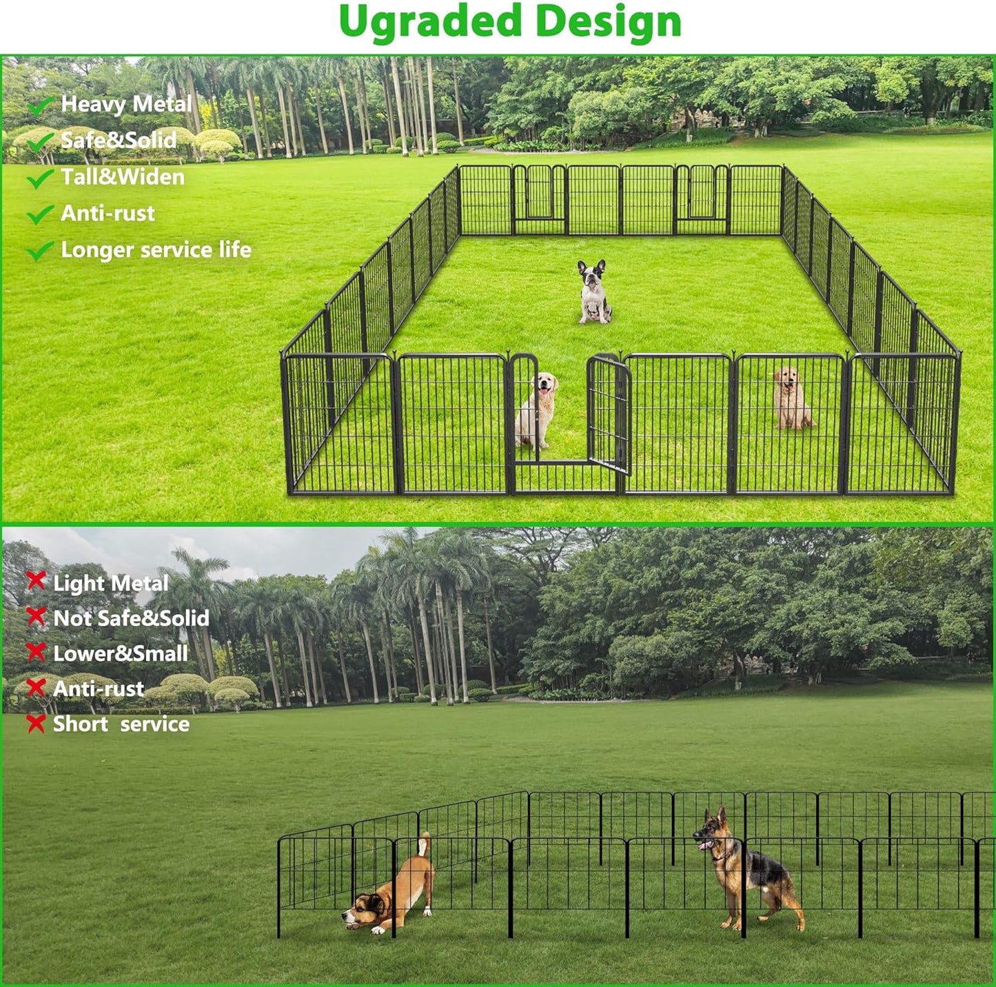 Decorative Black Metal Fencing Garden Fence with Gate, 64ft(L) 32in(H) 28 Fence Panels No Dig Fence Rustproof Animal Barrier Fence Temporary Dog Panels Fencing Outdoor