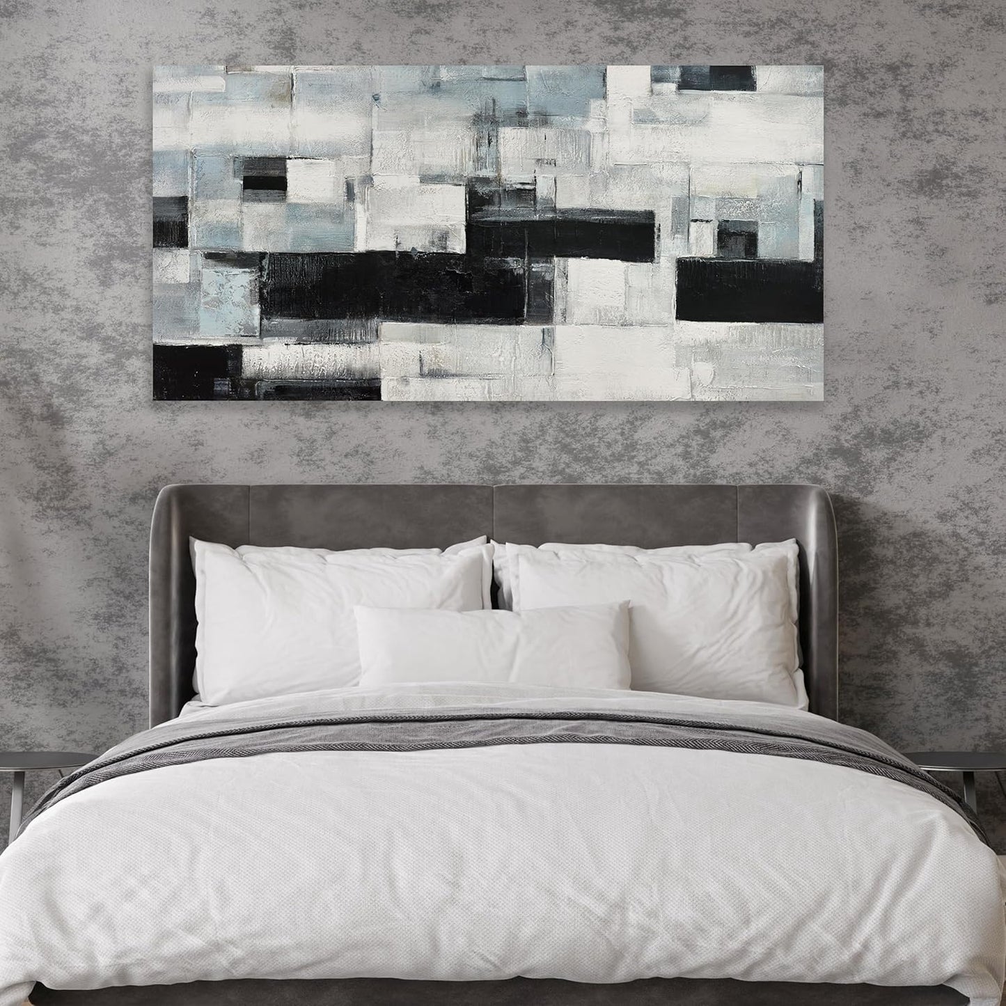 Glvzygy Abstract Wall Art Room Decor Black White and Gray Plaid Minimalism Picture Abstract Art Wall Decor Modern Abstract Wall Art Canvas for Living Room Bedroom Office 24"x48"