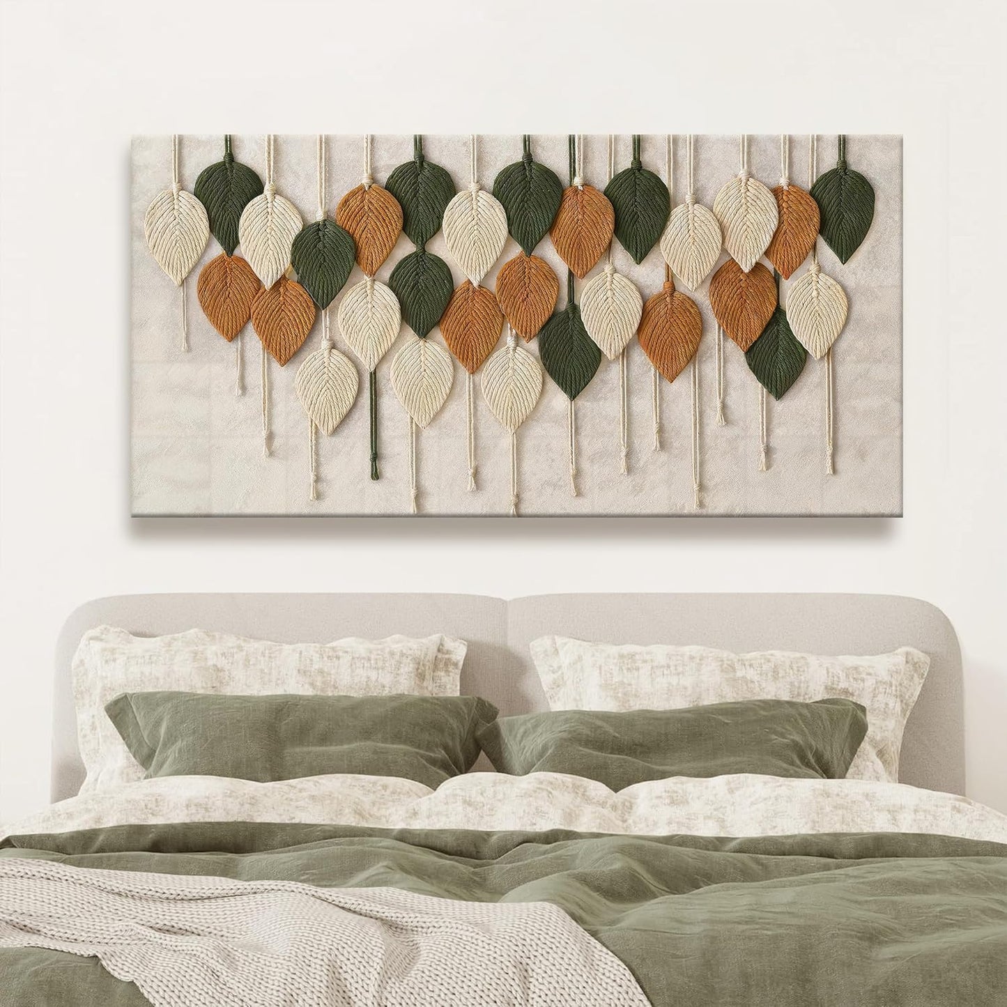 Boho Wall Modern Wall Art Print Paintings Leaves Feather Multicolor Canvas Wall Art Decor For Living Room Bedroom Apartment Kitchen Home Wall Decor 24"W X 48"L Ready To Hanging