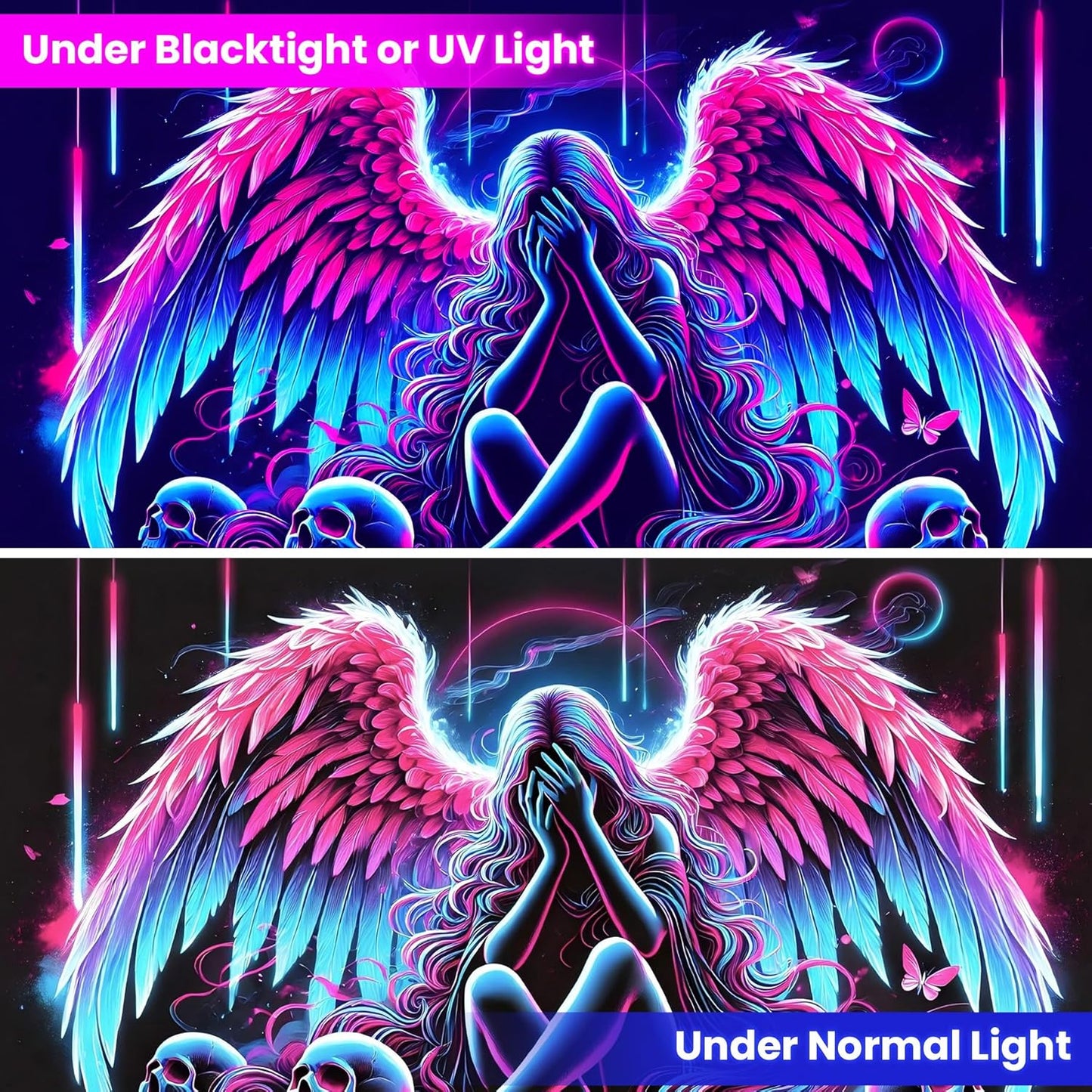 Blacklight Tapestry,WingTapestry Glow In The Dark,UV Reactive Black Light Upright Posters Wall Hanging for Bedroom Dorm Living Room Backdrop Decor (wing1, 90L" x 70W")