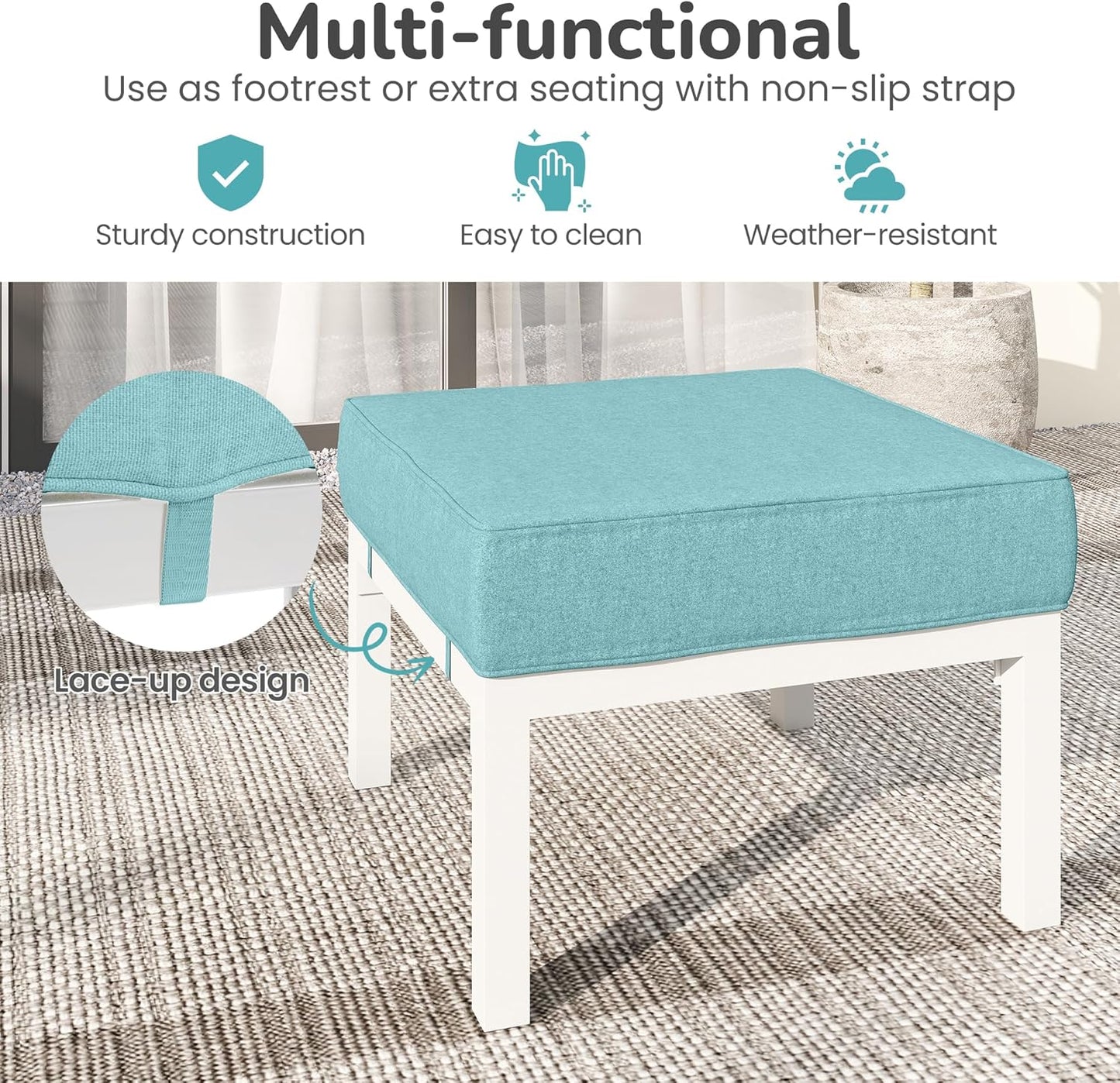 Solaste Outdoor Footstools Patio Ottoman Set of 2, Aluminum All-Weather Outdoor Footrest Seat with Removable Cushions, Patio Furniture Ottomans for Garden, Backyard, Poolside-White