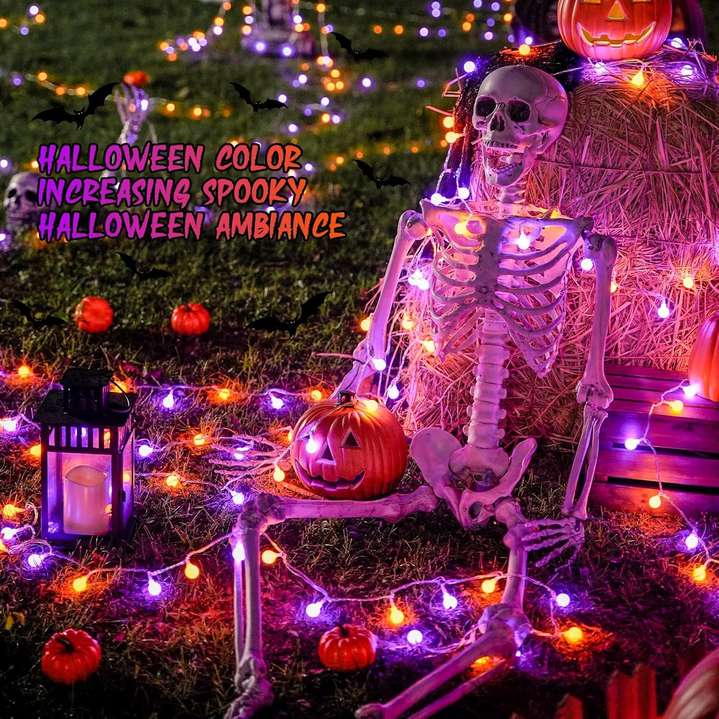 JMEXSUSS 100 LED Orange and Purple Halloween Lights Indoor, Connectable Globe String Lights Plug in with Remote, 33ft 8 Modes Orange and Purple Light Outdoor for Room Party Halloween Decor