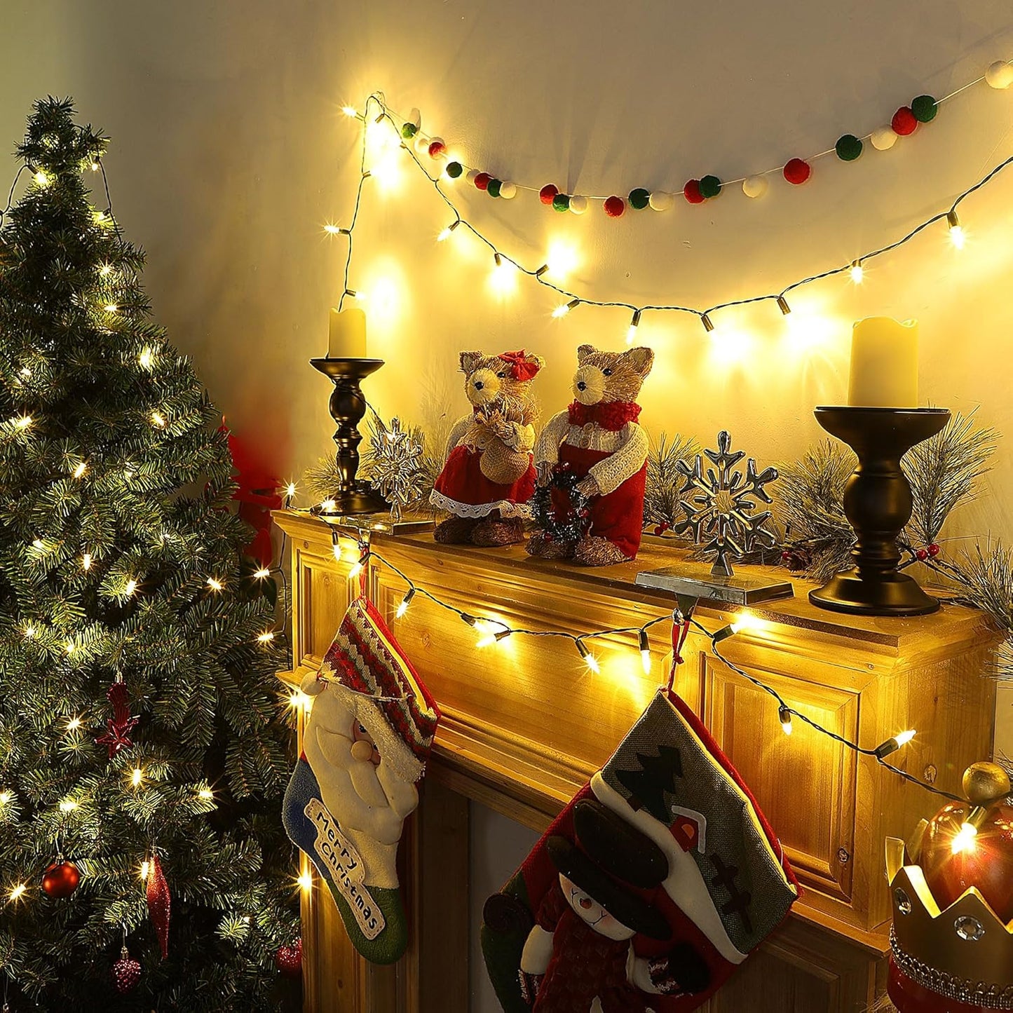 Joliyoou 4 Packs Total 200 LEDs 64ft Warm White Christmas String Lights, Battery Operated Christmas Mini String Lights with 8 Lighting Modes, Indoor Outdoor LED Xmas Fairy String Lights with Timer