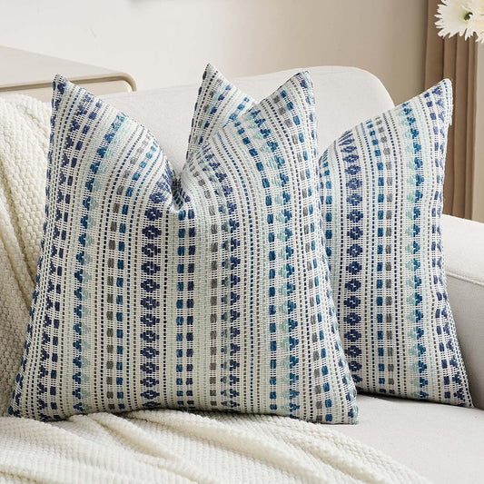 FUTEI Blue Grey Decorative Throw Pillow Covers 18x18 Inch Set of 2,Soft Cozy Chenille Jacquard Textured Cushion Case,Boho Home Decor for Couch Bed Living Room