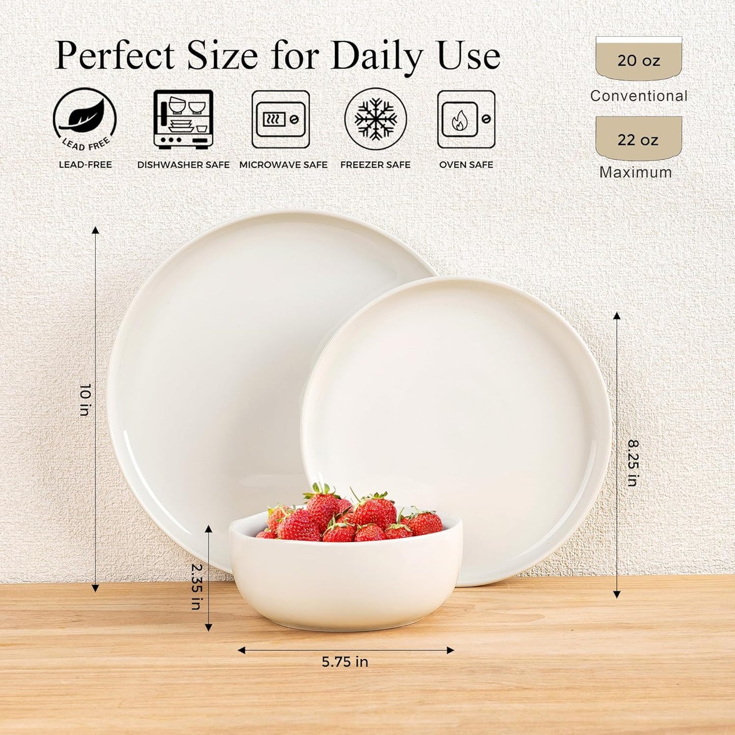 LERATIO Ceramic Dinnerware Sets for 6,Plates and Bowls Sets,Handmade Reactive Glaze Dishes Set,Chip Resistant and Scratch Resistant | Oven&Dishwasher & Microwave Safe- White &Wave(18PCS)