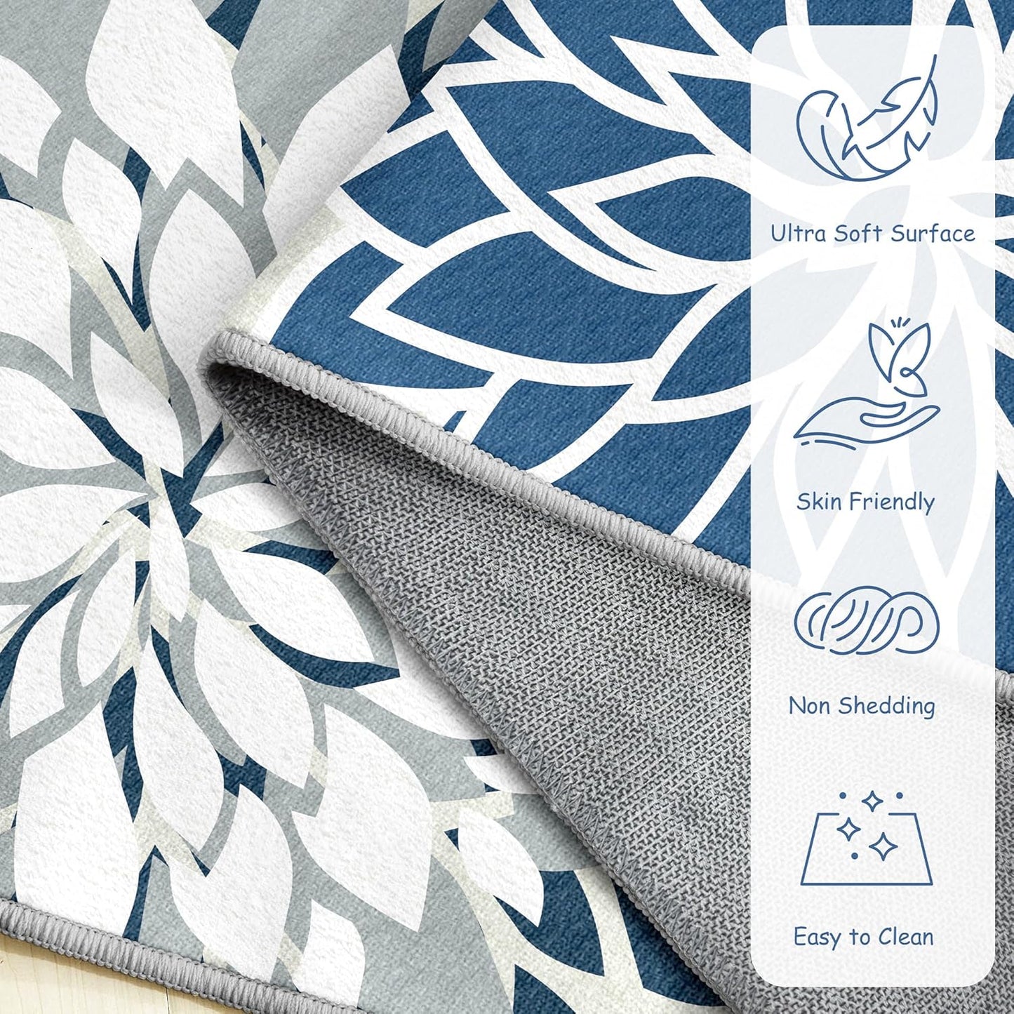 Area Rug 2x3 Blue White Washable Entry Small Rug Multicolored Tropical Botanical Modern Floral Indoor Kitchen Door Mat Entrance Carpet Non Slip for Bedroom Living Room, Porch