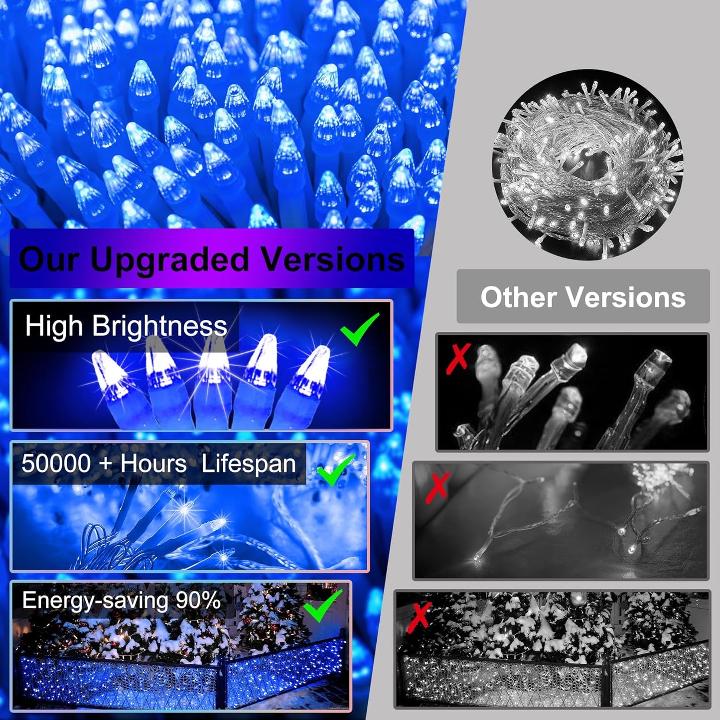 612 LED 60FT Christmas Lights with 136 Drops, 12 Modes Dimmable Blue Outdoor Hanging Lights with Timer Memory, Waterproof Curtain Lights for Home Bedroom Yard Indoor Tree Window Roof Fence Wedding