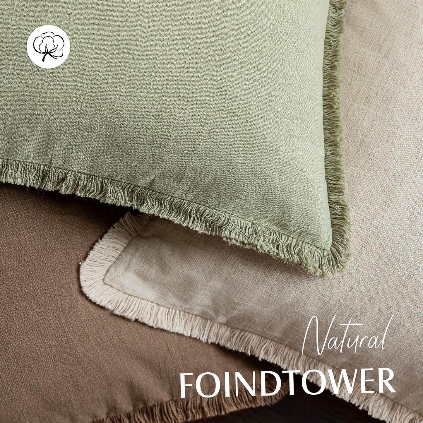 Foindtower Set of 2 Decorative Linen Fringe Throw Pillow Covers Boho Farmhouse Cushion Cover with Tassels Soft Accent Pillowcase for Couch Sofa Bed Living Room Home Decor,20×20 Inch,Light Sage Green