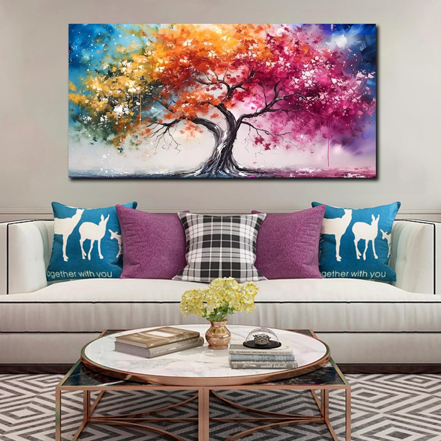 Alsingbago Colorful Tree Canvas Wall Art for Living Room Bedroom Home Office Orange and Pink Tree Picture Modern Artwork Ready to Hang Size 30x60