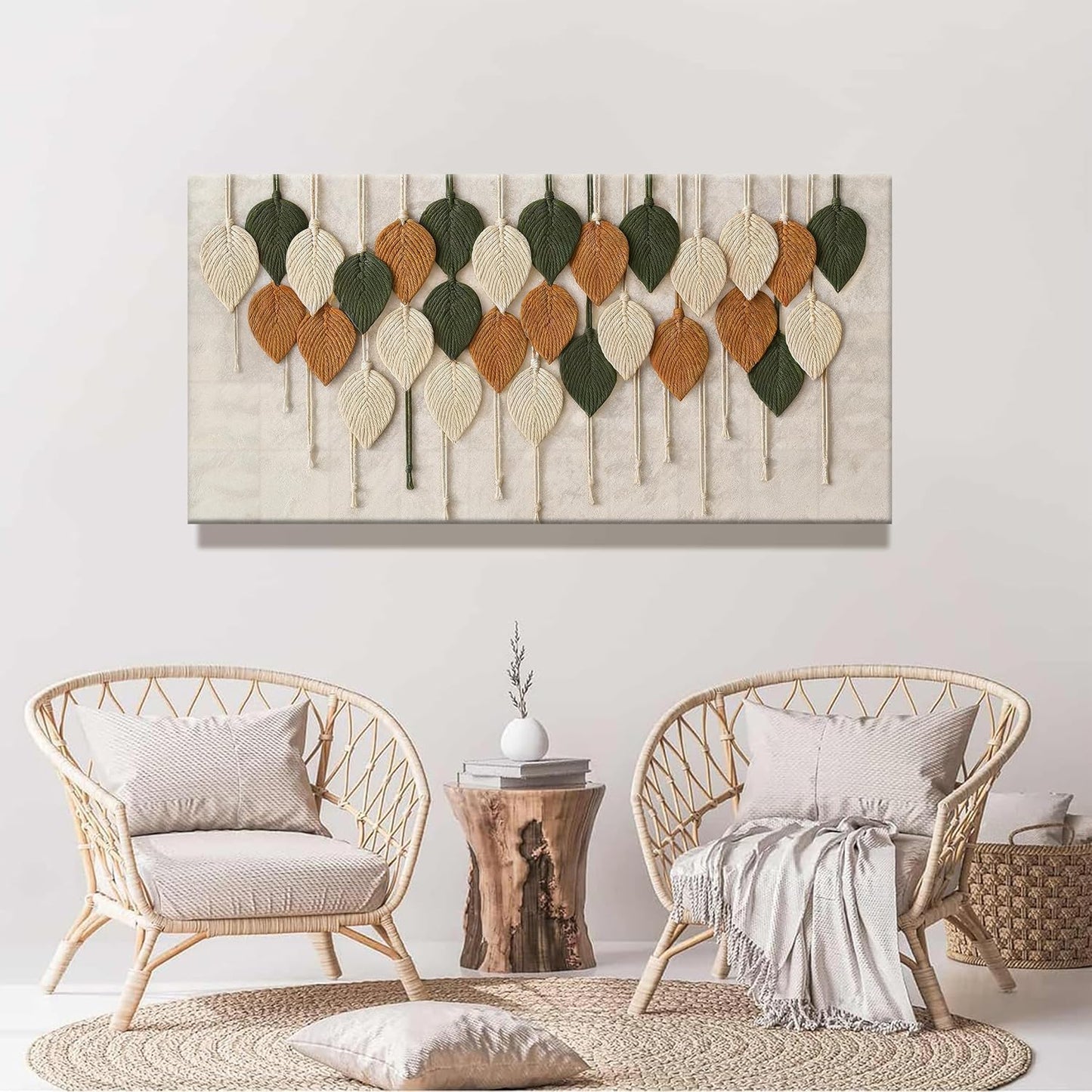 Boho Wall Modern Wall Art Print Paintings Leaves Feather Multicolor Canvas Wall Art Decor For Living Room Bedroom Apartment Kitchen Home Wall Decor 24"W X 48"L Ready To Hanging