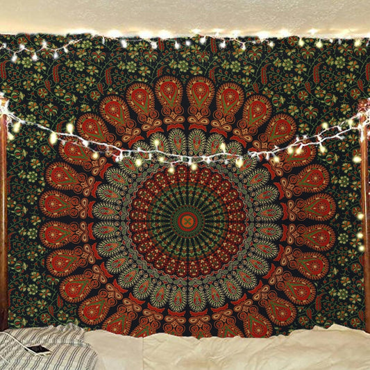 Bless International Handmade Indian hippie Bohemian Psychedelic Peacock Mandala Wall hanging College Dorm Beach Throws Table Cloth Bedding Tapestry (Golden Green, Poster(30x40Inches)(76x101cms))