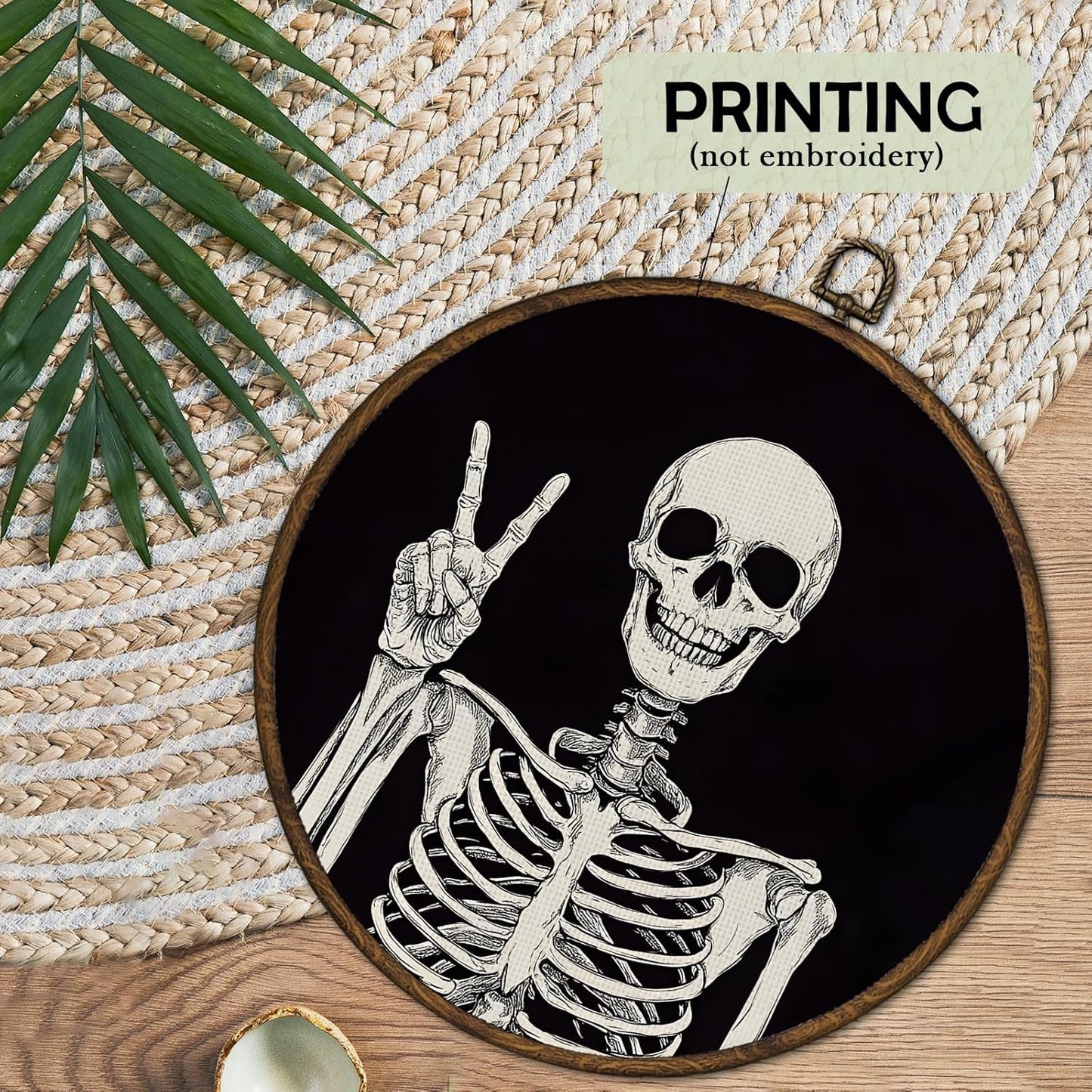 cvjutf Gothic Skeleton Wall Art Decor Framed, Dark Academia Decor, Witchy Halloween Round Wall Decor, Gothic Halloween Skull Canvas Prints Art for Gallery Bathroom Living Room, 10x10 Inch