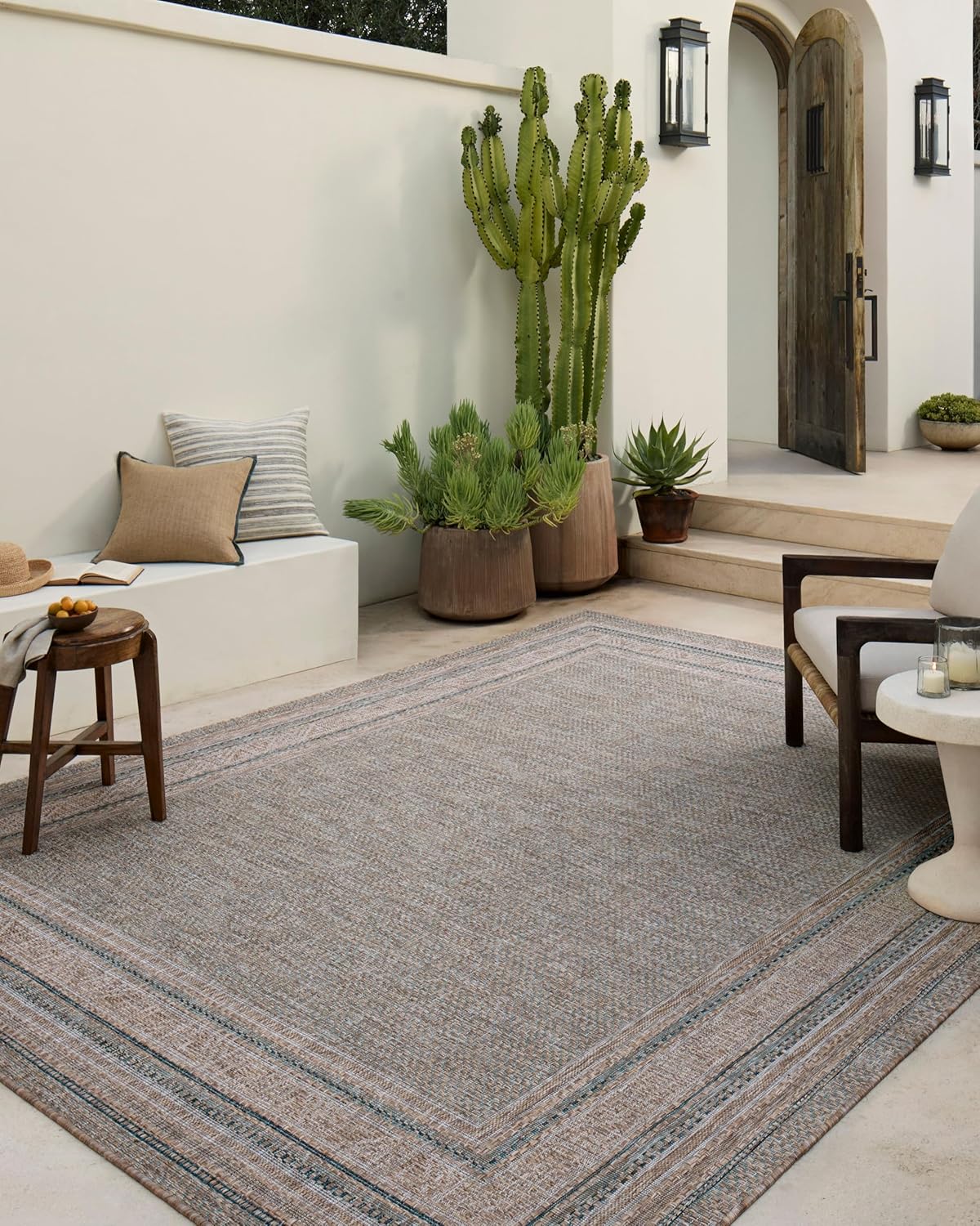 Loloi Amber Lewis Topanga Collection TOP-05 Natural/Teal 6'-7" x 9'-4" Indoor/Outdoor Area Rug