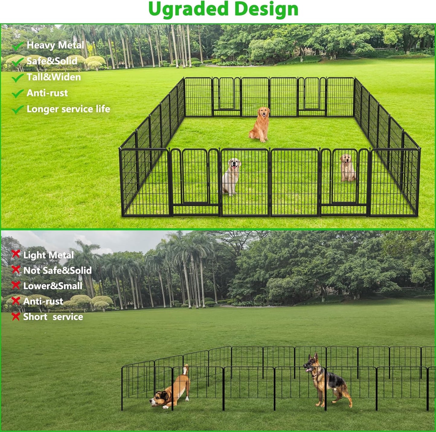 Decorative Black Metal Fencing Garden Fence with Gate, 54ft(L) 40in(H) 24 Fence Panels No Dig Fence Rustproof Animal Barrier Fence Temporary Dog Panels Fencing Outdoor