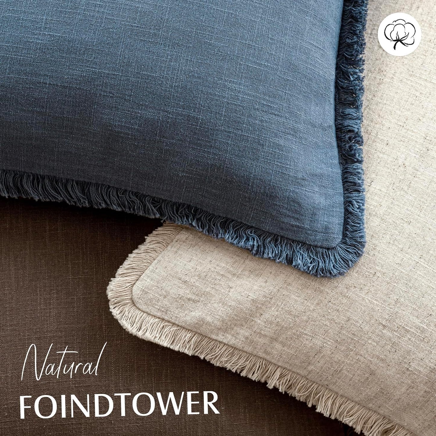 Foindtower Set of 2 Decorative Linen Fringe Lumbar Throw Pillow Covers Farmhouse Cushion Cover with Tassels Accent Pillowcase for Couch Sofa Bed Living Room Home Decor,12×24 Inch,Dark Blue