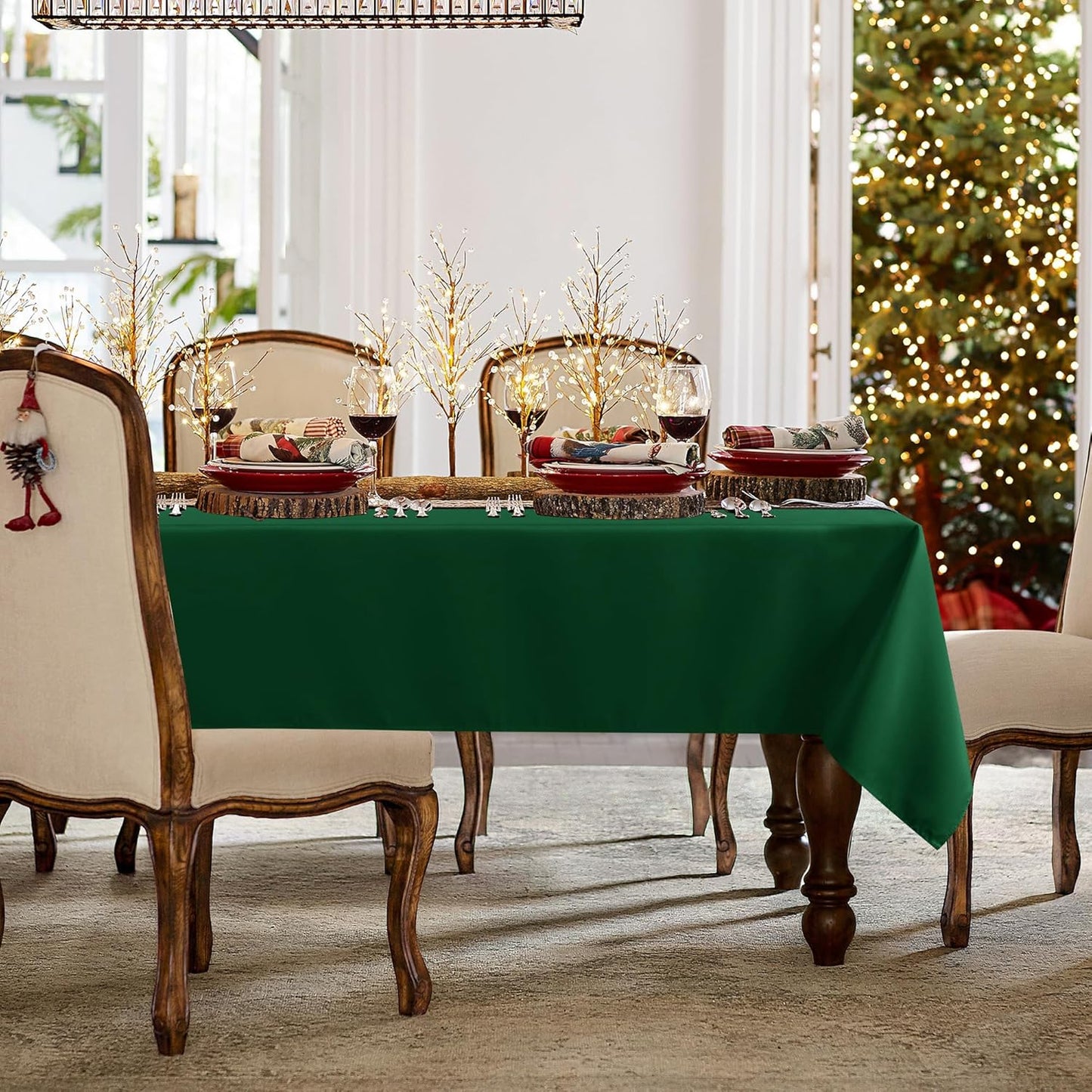 sancua Rectangle Tablecloth - 90 x 132 Inch - Stain and Wrinkle Resistant Washable Polyester Table Cloth, Decorative Fabric Table Cover for Dining Tables, Buffet Parties and Christmas, Hunter Green