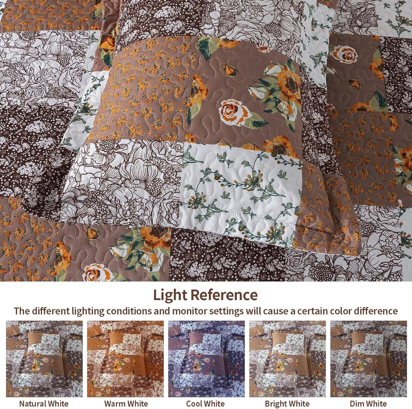 VAPUTAR King Size Quilt Set, Farmhouse King Quilt Bedding Set with Floral Plaid Pattern, Soft and Breathable Coverlet Set, Lightweight Reversible Bedspread Coverlet Suitable for All Season.
