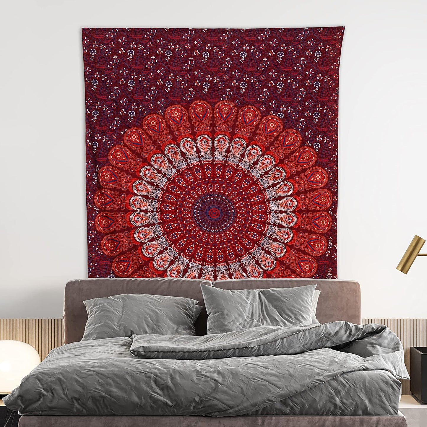 Bless International Handmade Indian hippie Bohemian Psychedelic Peacock Mandala Wall hanging College Dorm Beach Throws Table Cloth Bedding Tapestry (Blue Red, Medium(54x60Inches)(137x152cms))