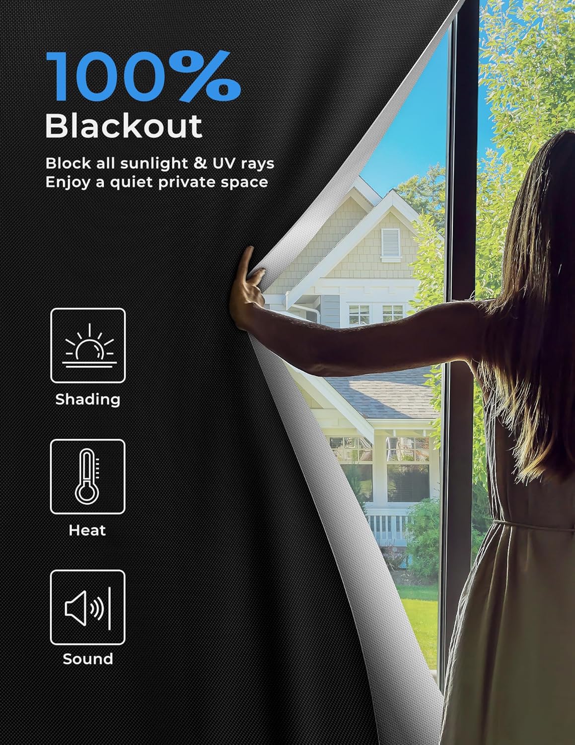 Sumobaby Blackout Curtains for Bedroom Portable 138”x59”Black Out Window Cover with Heat-Resistant Hook&Loop Tape,100%Blackout Shades,NoDrill Blinds for Windows DIY Cut Fit for Nursery&Dorm Room,Black