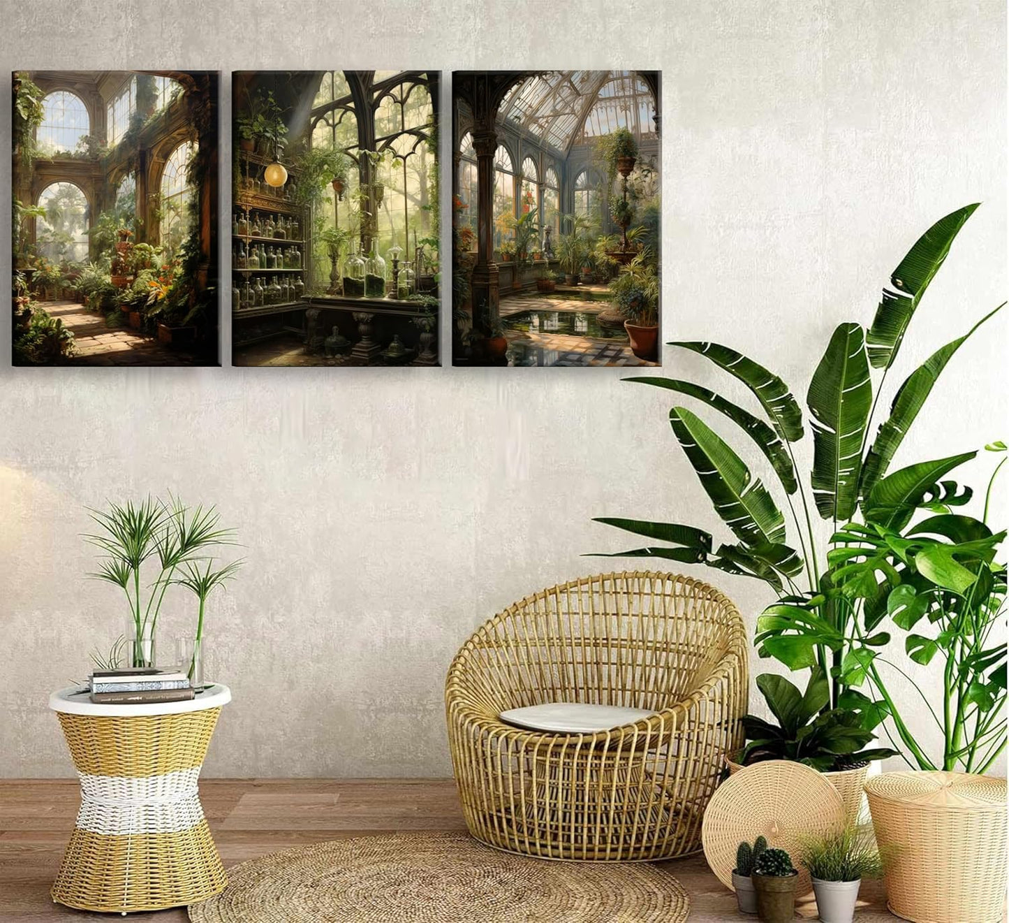 3pcs Framed William Morris Green Plants Canvas Wall Art Medieval Castle Posters Prints Gothictalian Landscape Painting Pictures Paintings Wall Decor for Living Room Bathroom Bedroom Decoration