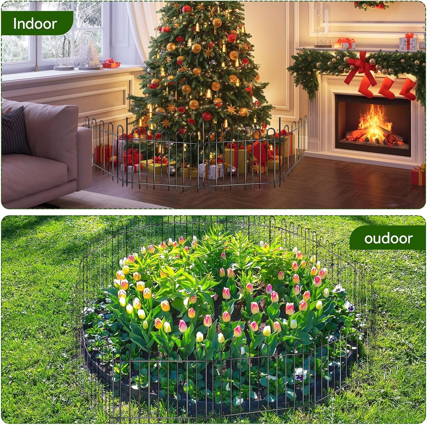 12 Panels Decorative Garden Fence, 17ft X 20in Rustproof Metal Animal Barrier Fence, No Dig Fence Garden Fence, Arched Flower Bed Edging Ornamental Wire Border Fencing for Outdoor Yard, Patio Deco