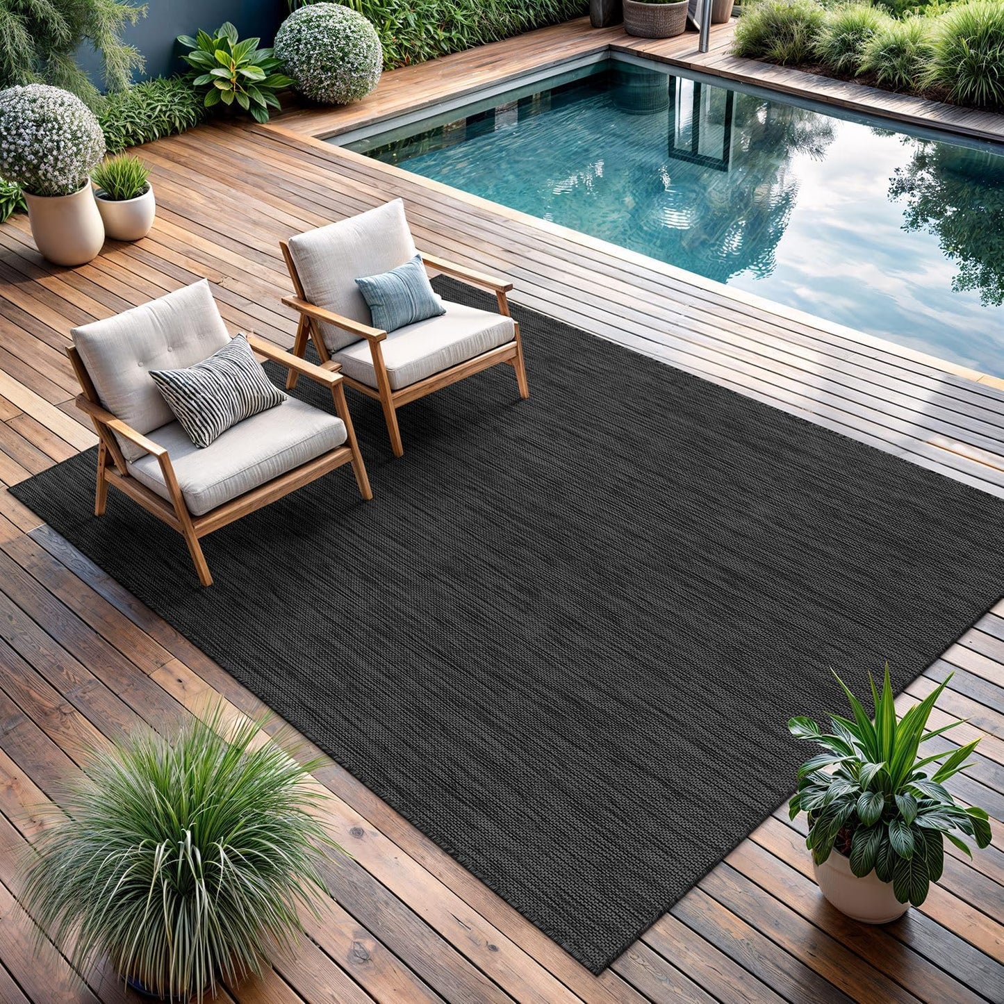 CAMILSON Outdoor Rug 8x10 Modern Area Rugs for Indoor and Outdoor Patios and Porches - Waterproof, Washable, Non-Shedding, Easy-to-Clean Outside Carpet (8 x 10, Solid - Dark Gray)