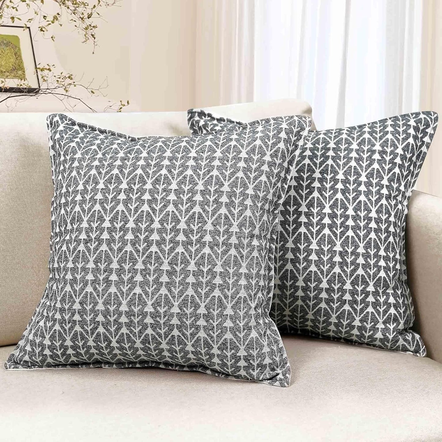 Floral Pillow Covers 18x18 Inch Set of 2 Pillow Cover Geometric Block Couch Pillows For Room Decorative Neutral Accent Throw Pillow Covers