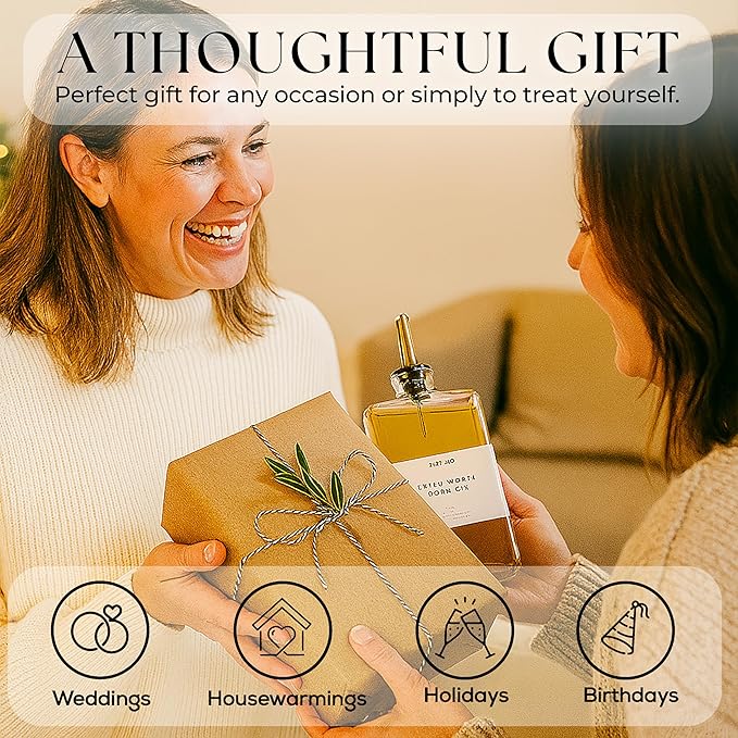 Premium Glass Olive Oil Dispenser Bottle 350ml | Cooking Oil and Vinegar Dispenser Set of 2 | Oil Dispenser for Kitchen with 2 Gold Pourers, Funnel, Brush & 36 Labels