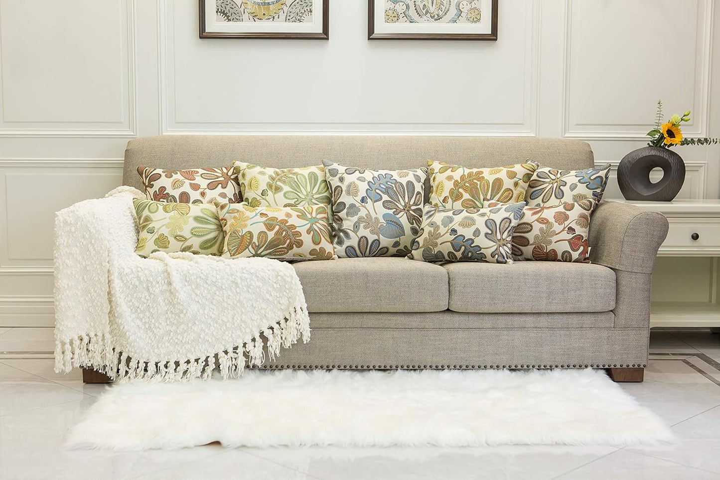 Set of 2 Jacquard Tropical Leaf Pattern Oblong Throw Pillow Covers Accent Pillowcase 12X20 Inches,Coral Cream