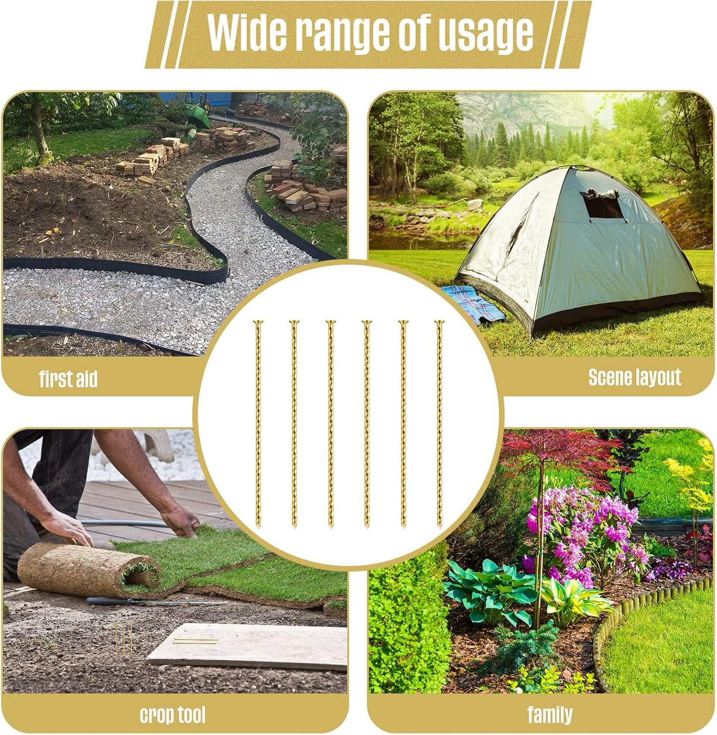 200 Pcs Metal Nails 8 Inch Artificial Spikes Galvanized Spiral Landscape Stakes Edging Spikes Garden Stakes for Fake Landscaping Grass Ground Lawn(Gold)