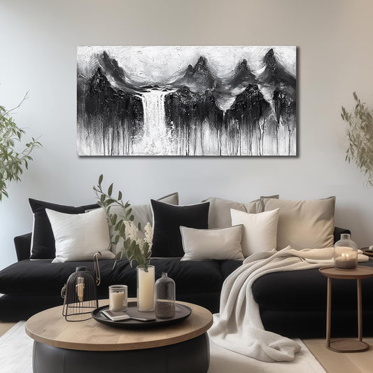 Natural Landscape Hand Painted Wall Art for Office Mountain Painting Wall Decor for Living Room Waterfall Canvas Wall Art for Bedroom Size 24 x 47 Inch