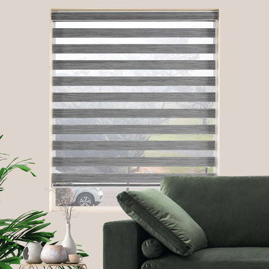Blinds for Windows Dual Layer Zebra Roller Shades Light Filtering Sheer Window Treatments Privacy Light Control for Day and Night(W41 x H72(Inch), Grey)