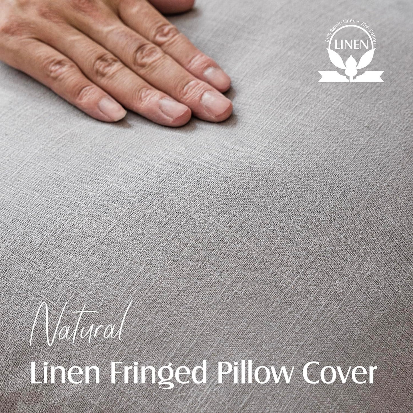 Foindtower Set of 2 Decorative Linen Fringe Throw Pillow Covers Cozy Farmhouse Cushion Cover with Tassels Accent Pillowcase for Couch Chair Sofa Bed Living Room Home Decor,16×16 Inch,Light Rustic Gray