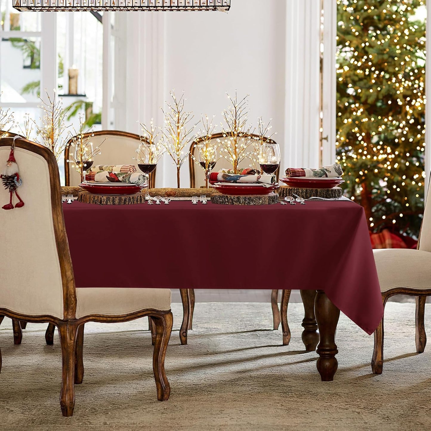 sancua Rectangle Tablecloth - 70 x 108 Inch - Stain and Wrinkle Resistant Washable Polyester Table Cloth, Decorative Fabric Table Cover for Dining Tables, Buffet Parties and Camping, Burgundy