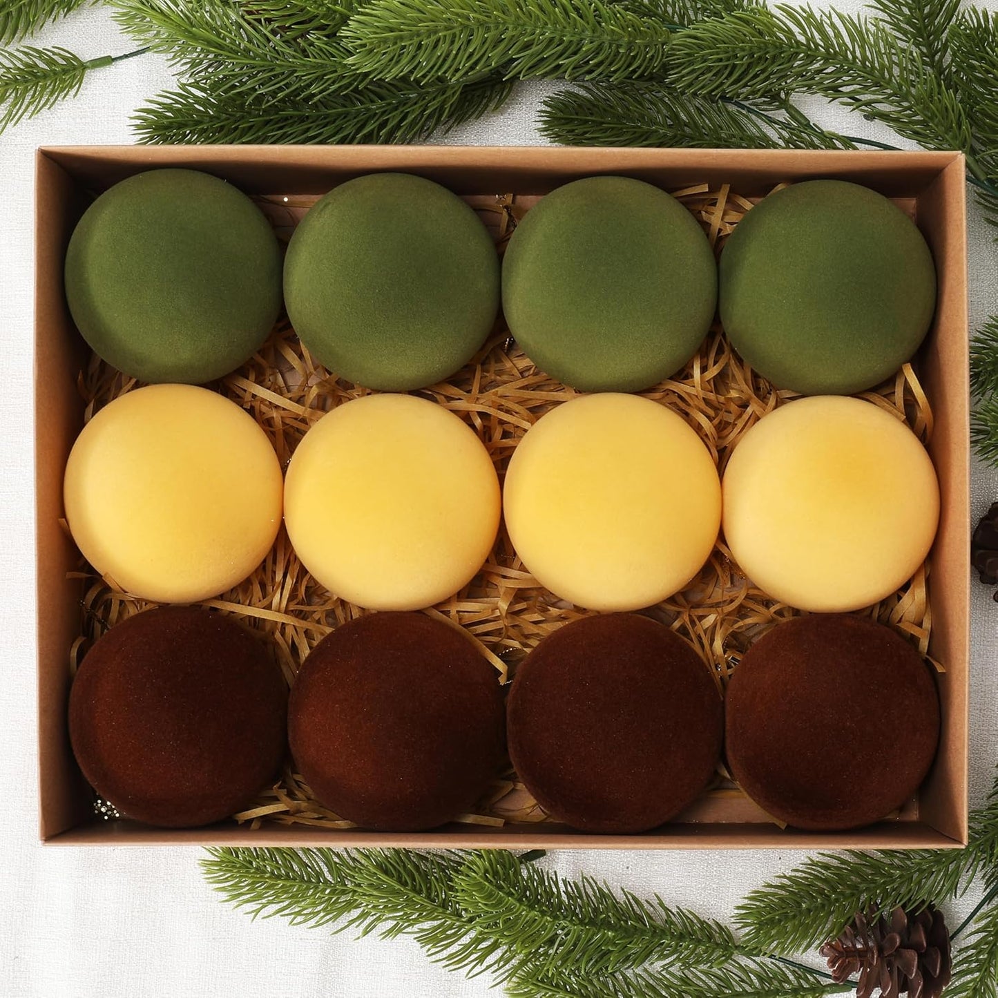 Christmas Ornaments Set of 12, 3.15" Flocked Velvet Balls with Hand Painted Designs, Elegant Christmas Tree Decorations in Gift Box