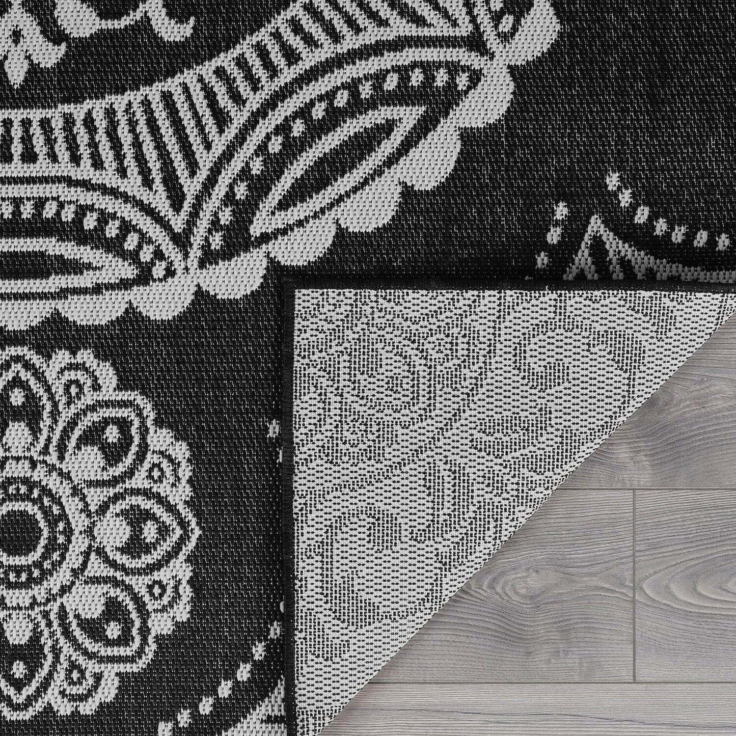 Medallion Outdoor Rug 9x12 Washable Outside Carpet for Indoor Patio Porch Waterproof Easy Cleaning Non Shedding Area Rugs Black 9 x 12