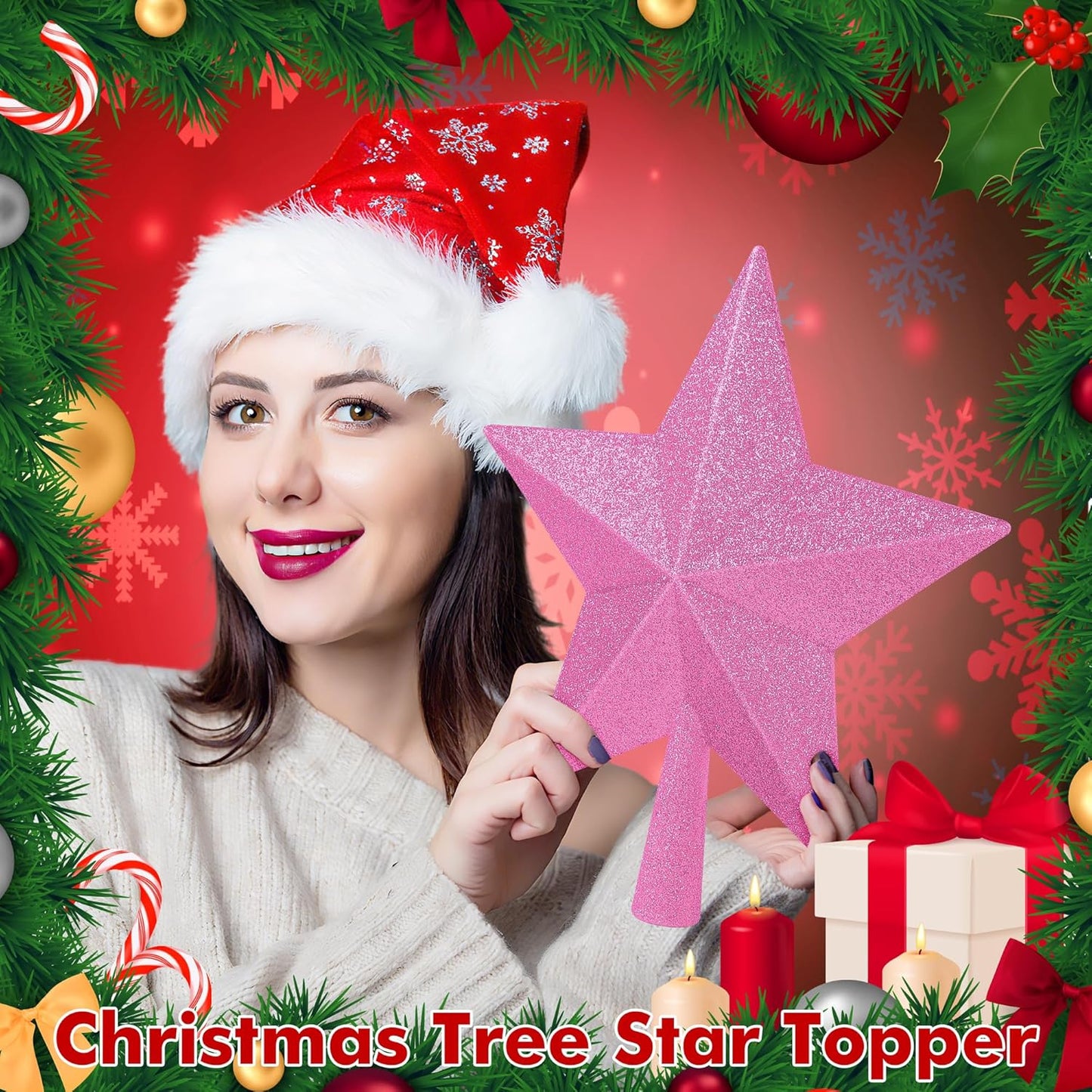 Christmas Tree Topper Decoration, 10" Black Christmas Tree Topper Star Accessories, Large Xmas Glitter Bethlehem Tree Ornament, Waterproof Holiday Xmas Star for Home Indoor Outdoor