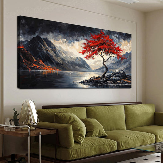 Canvas Wall Art Decor Black and White Vintage Wall Art Wall Art Decorations for Living Room Large Landscape Wall Art Prints Art Work for Wall Decor Red Artwork for Walls Home Office Decor 24" X 48"