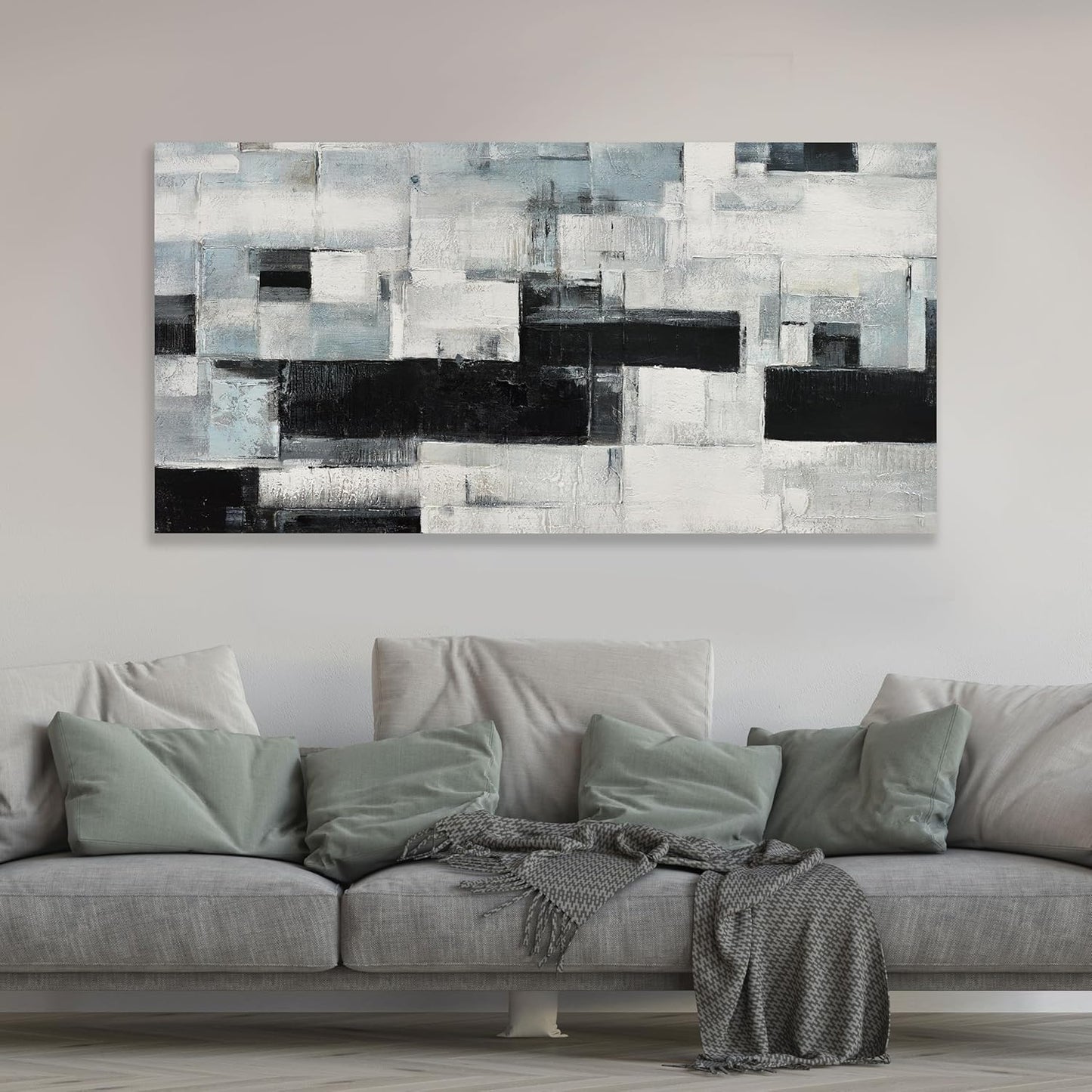 Glvzygy Abstract Wall Art Room Decor Black White and Gray Plaid Minimalism Picture Abstract Art Wall Decor Modern Abstract Wall Art Canvas for Living Room Bedroom Office 20"x40"