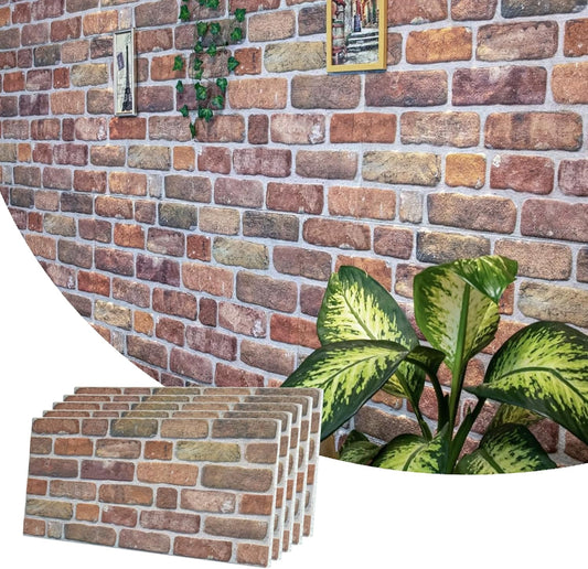 Dundee Deco 3D Wall Panels Faux Brick - Cladding, Brown Beige Stone Look Wall Paneling, Styrofoam Facing for Living Room, Kitchen, Bathroom, Balcony, Bedroom, Set of 5, Covers 27 sq ft