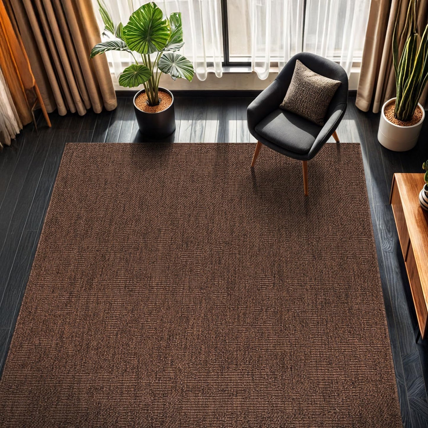 CAMILSON Easy Jute Rug 9x12, Indoor Outdoor Brown Color Fiber Area Rugs for Living Room Patio and Kitchen Rug, Solid Boho Woven Design, Easy-Cleaning, Washable Outside Carpet Alfombras (9 x 12)