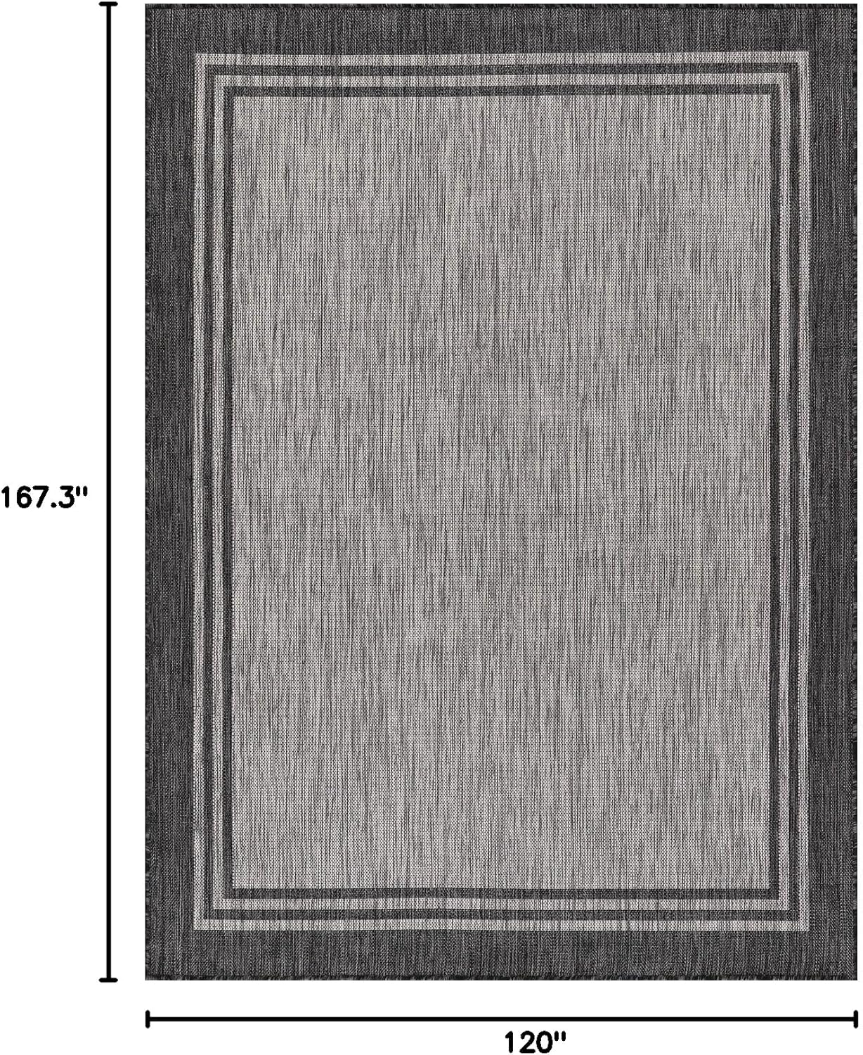 Bordered Outdoor Rug 10x14 Washable Outside Carpet for Indoor Patio Porch Waterproof Easy Cleaning Non Shedding Area Rugs Dark Gray 10 x 14