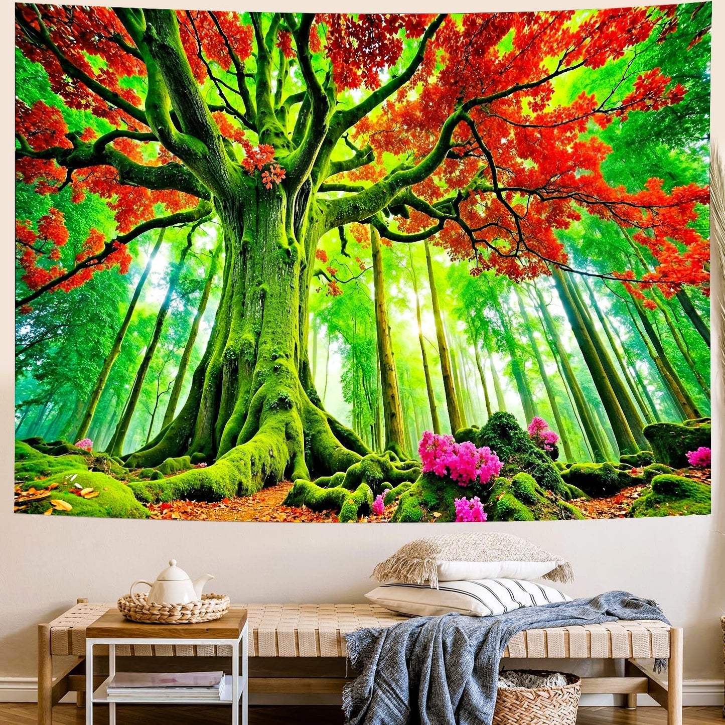 Delur Forest Tapestry Tree of Life Green Landscape Rainforest Wall Hanging Tapestry Colorful Mystical Nature Spiritual Psychedelic Headboard for Bedroom Living Room Home Decor (59.1" x 78.7")