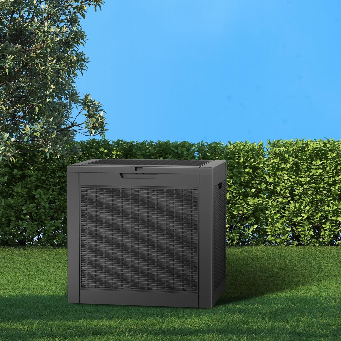 Vixzen 31 Gallon Resin Deck Box - Lockable Outdoor Storage for Patio Cushions, Garden Tools, Pool Supplies，Black