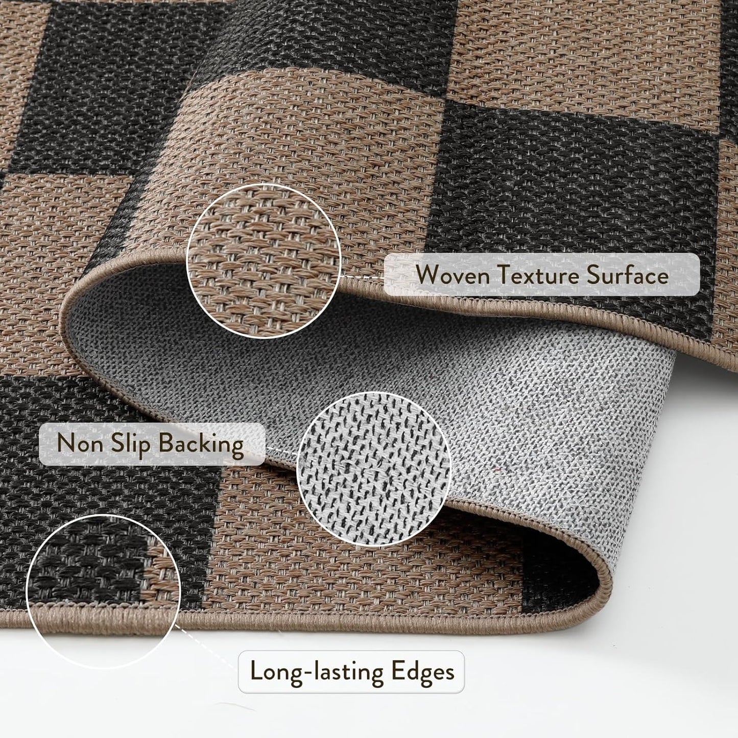 Lahome Checkered Easy Jute 2x8 Runner Rug, Washable Kitchen Runner Rug Non Slip for Entryway Indoor, Checkerboard Black Indoor Outdoor Carpet for Hallway 8ft Entry Laundry Porch