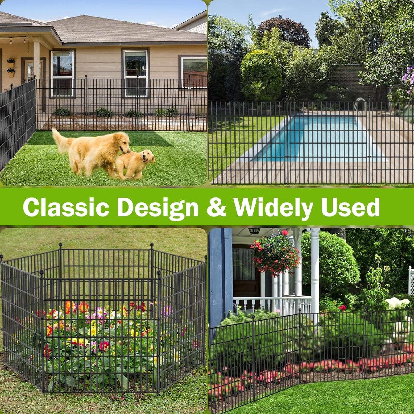 5 Panels No Dig Decorative Outdoor Garden Fence for Yard, 40 in(H) X 11.8 ft(L) Animal Barrier Fencing Rustproof Metal Wire Panel Border for Dog, Rabbits, and Patio Temporary Ground Stakes